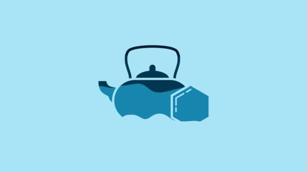 Blue Tea Kettle Honey Icon Isolated Blue Background Sweet Natural — Vídeo de stock