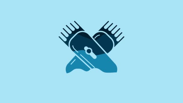 Blue Crossed Electrical Hair Clipper Shaver Icon Isolated Blue Background — Vídeos de Stock