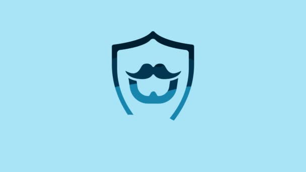 Blue Mustache Beard Shield Icon Isolated Blue Background Barbershop Symbol — 비디오