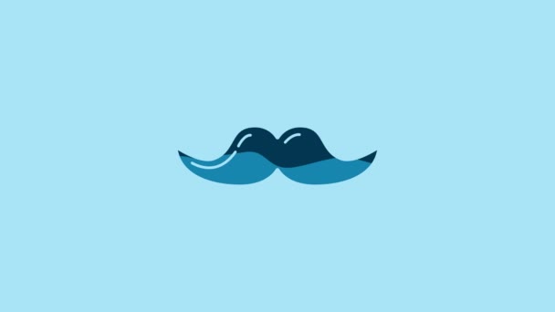 Ікона Blue Mustache Ізольована Синьому Фоні Символ Перукарні Стиль Волосся — стокове відео