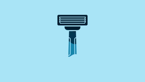 Blue Shaving Razor Icon Isolated Blue Background Video Motion Graphic — Stock videók