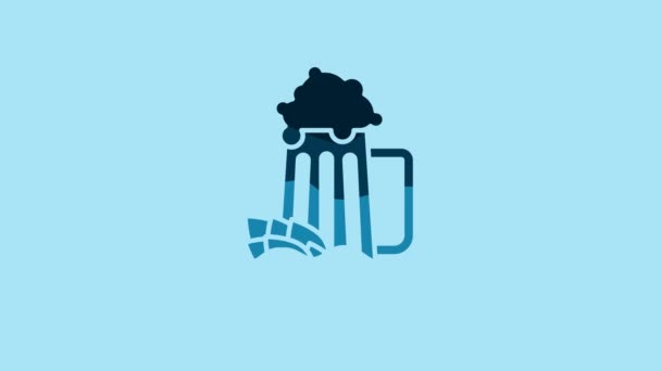 Blue Glass Beer Hop Icon Isolated Blue Background Video Motion — Stockvideo
