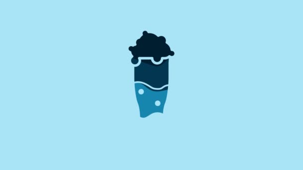 Blue Glass Beer Icon Isolated Blue Background Video Motion Graphic — Vídeos de Stock