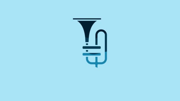 Blue Musical Instrument Trumpet Icon Isolated Blue Background Video Motion — Stock video