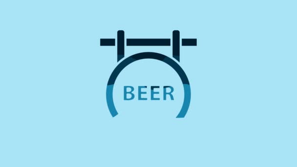 Blue Street Signboard Inscription Beer Icon Isolated Blue Background Suitable — Αρχείο Βίντεο