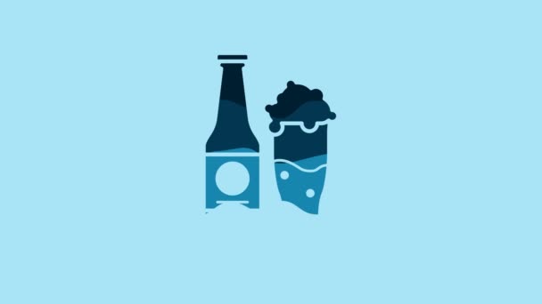 Blue Beer Bottle Glass Icon Isolated Blue Background Alcohol Drink — Stockvideo