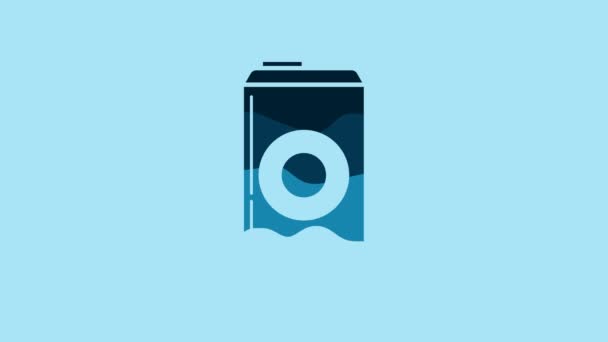 ブルービールはブルーの背景にアイコンを付けることができる 4Kビデオモーショングラフィックアニメーション — ストック動画
