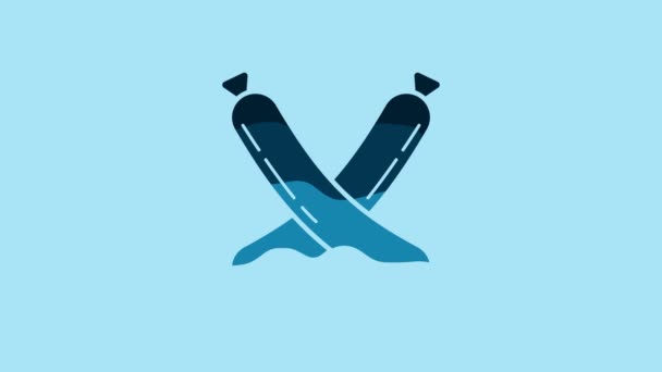 Blue Crossed Sausage Icon Isolated Blue Background Grilled Sausage Aroma — Stok video