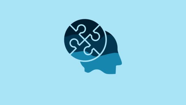 Blue Human Head Puzzles Strategy Icon Isolated Blue Background Thinking — Wideo stockowe