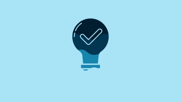 Blue Light Bulb Check Mark Icon Isolated Blue Background Concept — Stok video