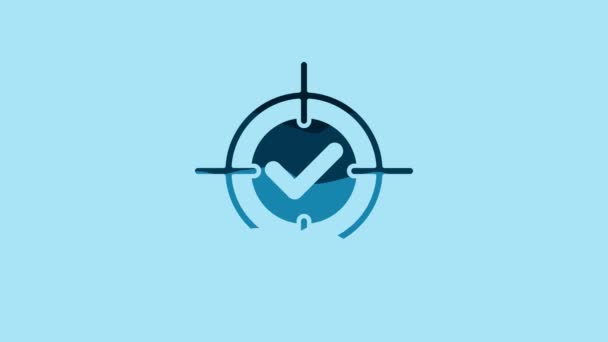 Блакитна Ціль Ікона Перевірки Ізольовані Синьому Фоні Знак Дошці Ікона — стокове відео