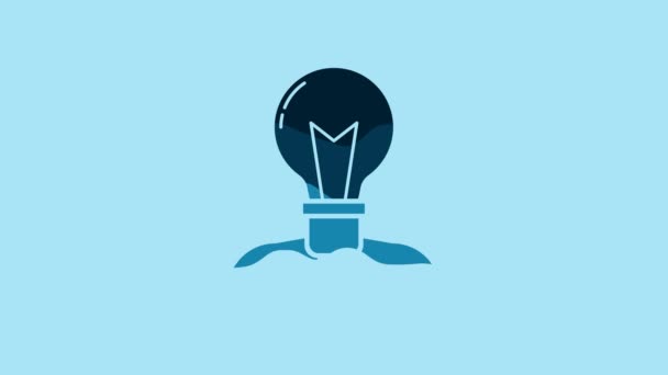 Blue Human Head Lamp Bulb Icon Isolated Blue Background Video — Stok video