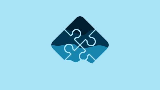 Blue Piece Puzzle Icon Isolated Blue Background Business Marketing Finance — Video