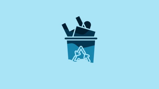 Blue Recycle Bin Recycle Symbol Icon Isolated Blue Background Trash — Stock videók