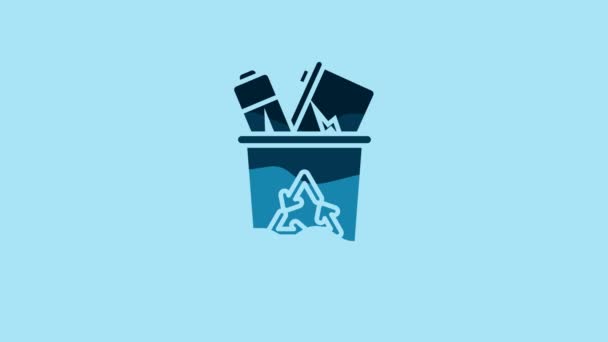 Blue Recycle Bin Recycle Symbol Icon Isolated Blue Background Trash — Stockvideo
