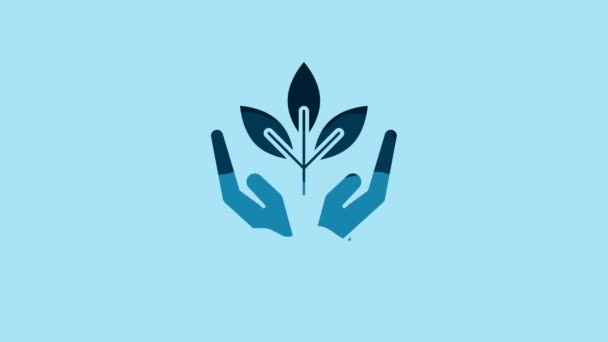 Blue Plant Hand Environmental Protection Icon Isolated Blue Background Seed — Vídeo de Stock