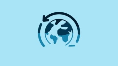 Blue Planet earth and a recycling icon isolated on blue background. Environmental concept. 4K Video motion graphic animation.