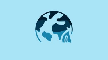 Blue Earth globe and leaf icon isolated on blue background. World or Earth sign. Geometric shapes. Environmental concept. 4K Video motion graphic animation.