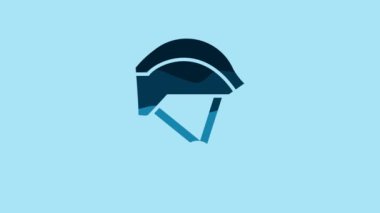 Blue Bicycle helmet icon isolated on blue background. Extreme sport. Sport equipment. 4K Video motion graphic animation.