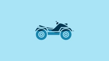 Blue All Terrain Vehicle or ATV motorcycle icon isolated on blue background. Quad bike. Extreme sport. 4K Video motion graphic animation.