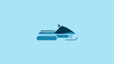 Blue Snowmobile icon isolated on blue background. Snowmobiling sign. Extreme sport. 4K Video motion graphic animation.
