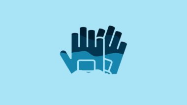 Blue Gloves icon isolated on blue background. Extreme sport. Sport equipment. 4K Video motion graphic animation.