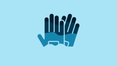 Blue Gloves icon isolated on blue background. Extreme sport. Sport equipment. 4K Video motion graphic animation.