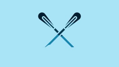 Blue Crossed paddle icon isolated on blue background. Paddle boat oars. 4K Video motion graphic animation.