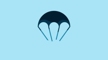 Blue Parachute icon isolated on blue background. Extreme sport. Sport equipment. 4K Video motion graphic animation.