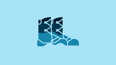 Blue Boots icon isolated on blue background. 4K Video motion graphic animation.