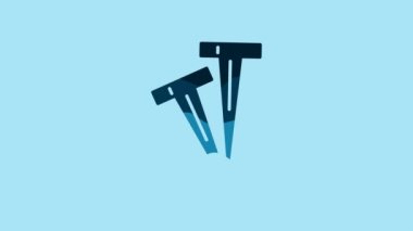 Blue Pegs for tents icon isolated on blue background. Extreme sport. Sport equipment. 4K Video motion graphic animation.
