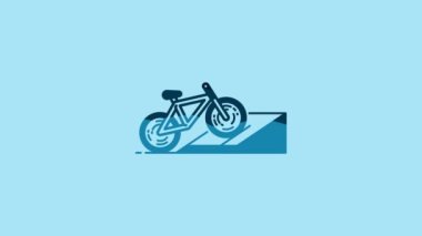 Blue Bicycle on street ramp icon isolated on blue background. Skate park. Extreme sport. Sport equipment. 4K Video motion graphic animation.