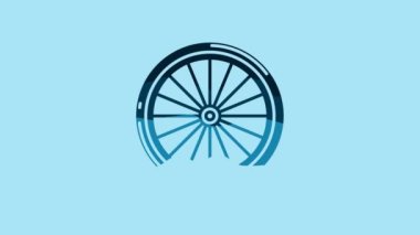 Blue Bicycle wheel icon isolated on blue background. Bike race. Extreme sport. Sport equipment. 4K Video motion graphic animation.