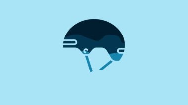 Blue Helmet icon isolated on blue background. Extreme sport. Sport equipment. 4K Video motion graphic animation.