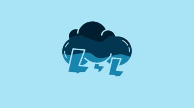Blue Storm icon isolated on blue background. Cloud and lightning sign. Weather icon of storm. 4K Video motion graphic animation.