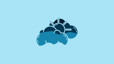 Blue Sun and cloud weather icon isolated on blue background. 4K Video motion graphic animation.