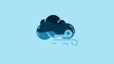 Blue Windy weather icon isolated on blue background. Cloud and wind. 4K Video motion graphic animation.