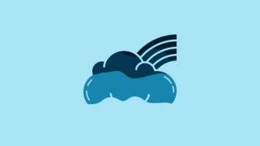 Blue Rainbow with clouds icon isolated on blue background. 4K Video motion graphic animation.