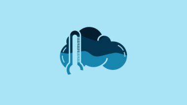 Blue Thermometer and cloud icon isolated on blue background. 4K Video motion graphic animation.