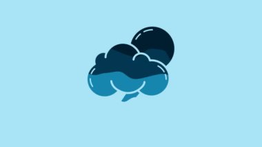 Blue Storm icon isolated on blue background. Cloud with lightning and sun sign. Weather icon of storm. 4K Video motion graphic animation.