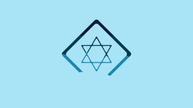 Blue Star of David icon isolated on blue background. Jewish religion symbol. Symbol of Israel. 4K Video motion graphic animation.