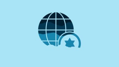 Blue World Globe and Israel icon isolated on blue background. 4K Video motion graphic animation.