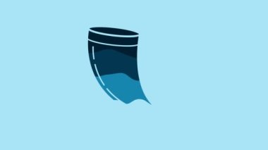 Blue Traditional ram horn, shofar icon isolated on blue background. Rosh hashanah, jewish New Year holiday traditional symbol. 4K Video motion graphic animation.