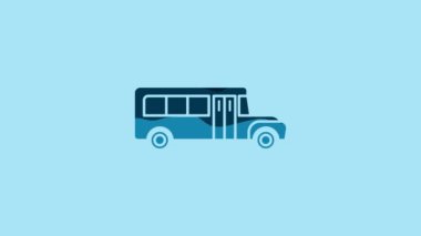 Blue School Bus icon isolated on blue background. Public transportation symbol. 4K Video motion graphic animation.