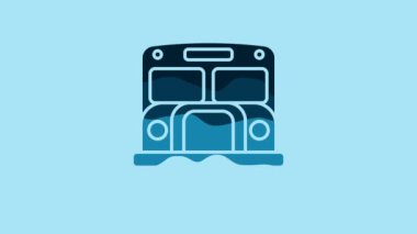 Blue School Bus icon isolated on blue background. Public transportation symbol. 4K Video motion graphic animation.