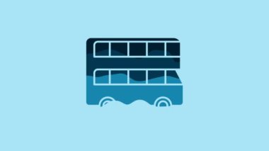 Blue Double decker bus icon isolated on blue background. London classic passenger bus. Public transportation symbol. 4K Video motion graphic animation.