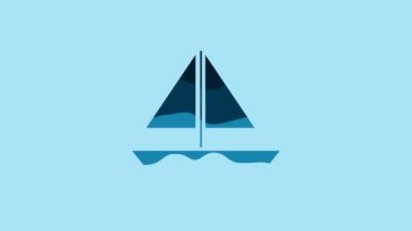 Blue Yacht sailboat or sailing ship icon isolated on blue background. Sail boat marine cruise travel. 4K Video motion graphic animation.