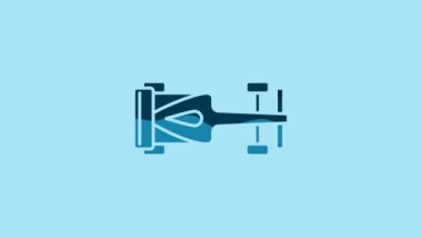 Blue Formula race car icon isolated on blue background. 4K Video motion graphic animation.