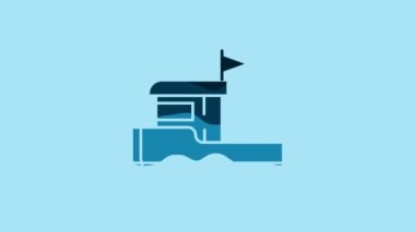 Blue Fishing boat icon isolated on blue background. 4K Video motion graphic animation.