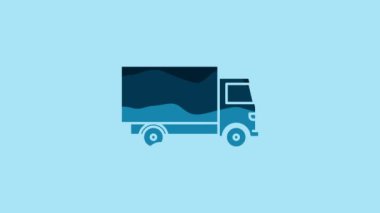 Blue Delivery cargo truck vehicle icon isolated on blue background. 4K Video motion graphic animation.